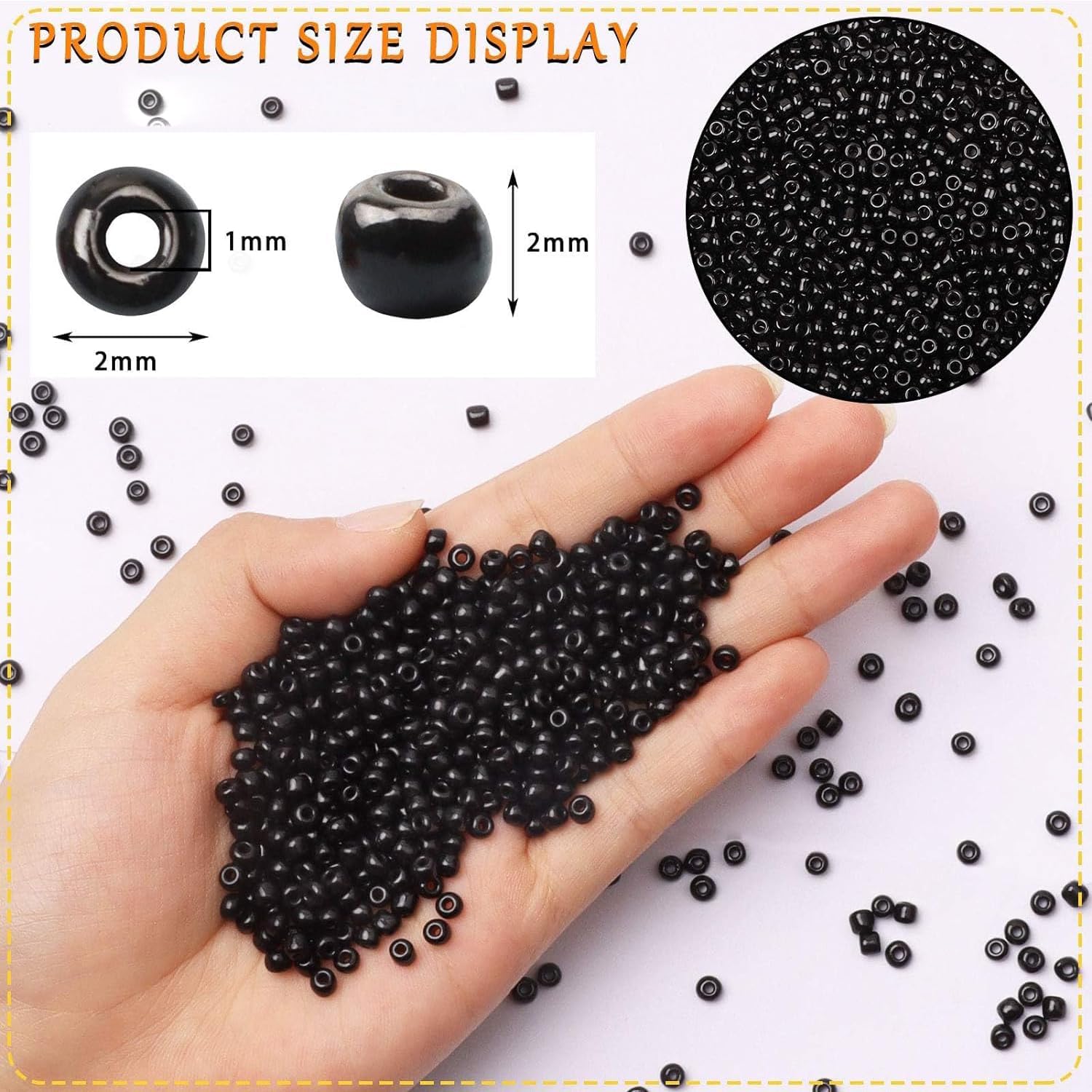 10000pcs Black Glass Seed Beads Bulk, 2mm 12/0 Tiny Small Waist Spacer Seed Beads for Bracelets, Necklace, Jewelry Making DIY Craft Projects with Tweezers - Image 2