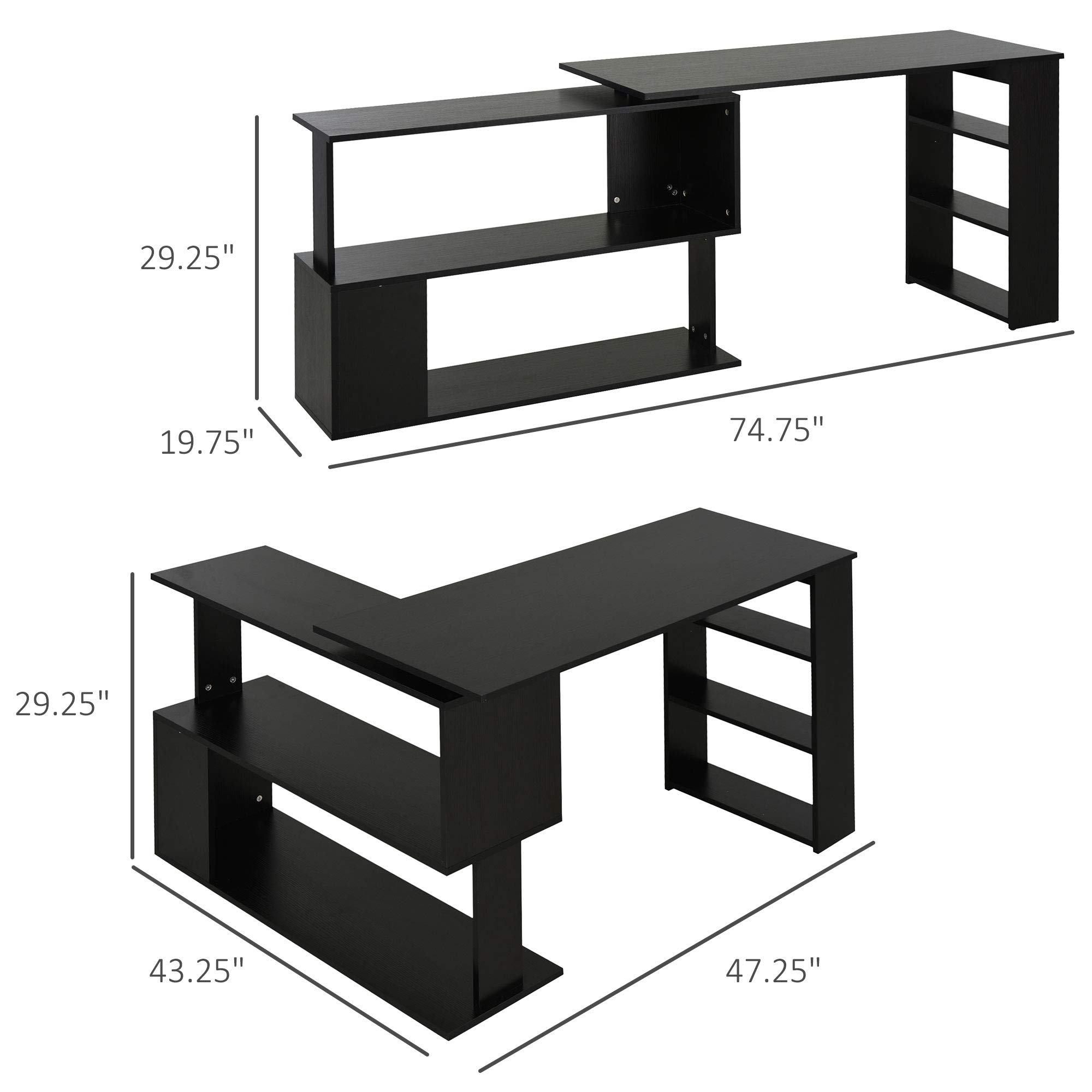 360° Rotating Home Office Desk L Shaped Corner Computer Desk