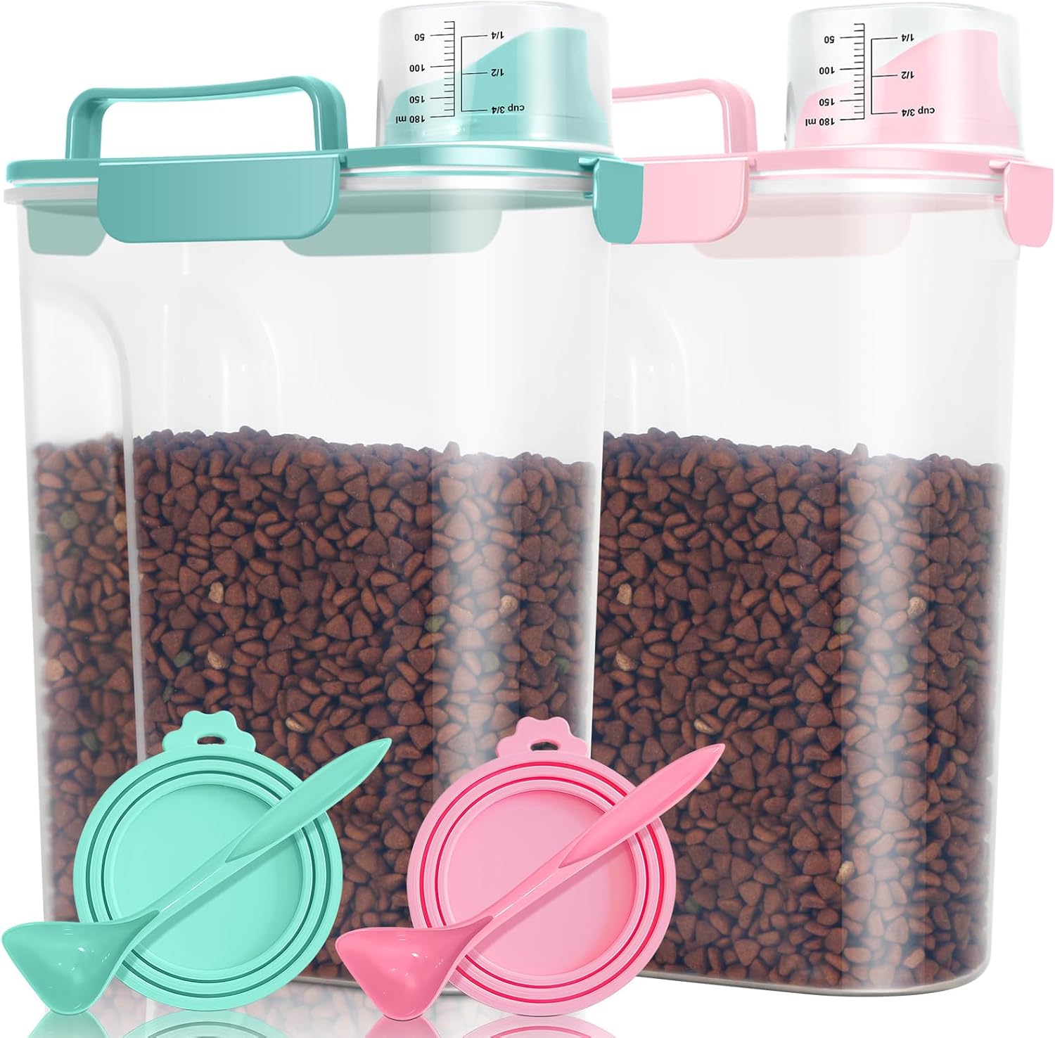 TBMax Dog Food Storage Container 2 Pack Hold 10 to 14 lbs, Airtight Cat Food Storage Dispenser with Larger Spout & Measuring Cup, Portable Bird Seed Container