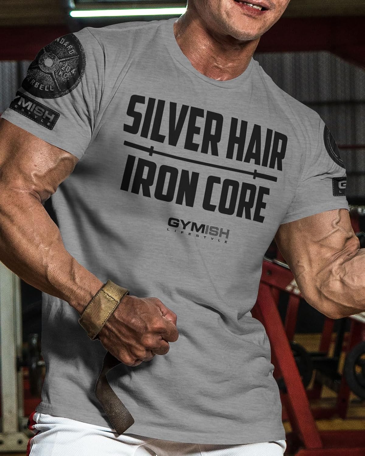 D R DETROIT REBELS Silver Hair, Iron Core Men's Weightlifting T-Shirt for Gym Workout