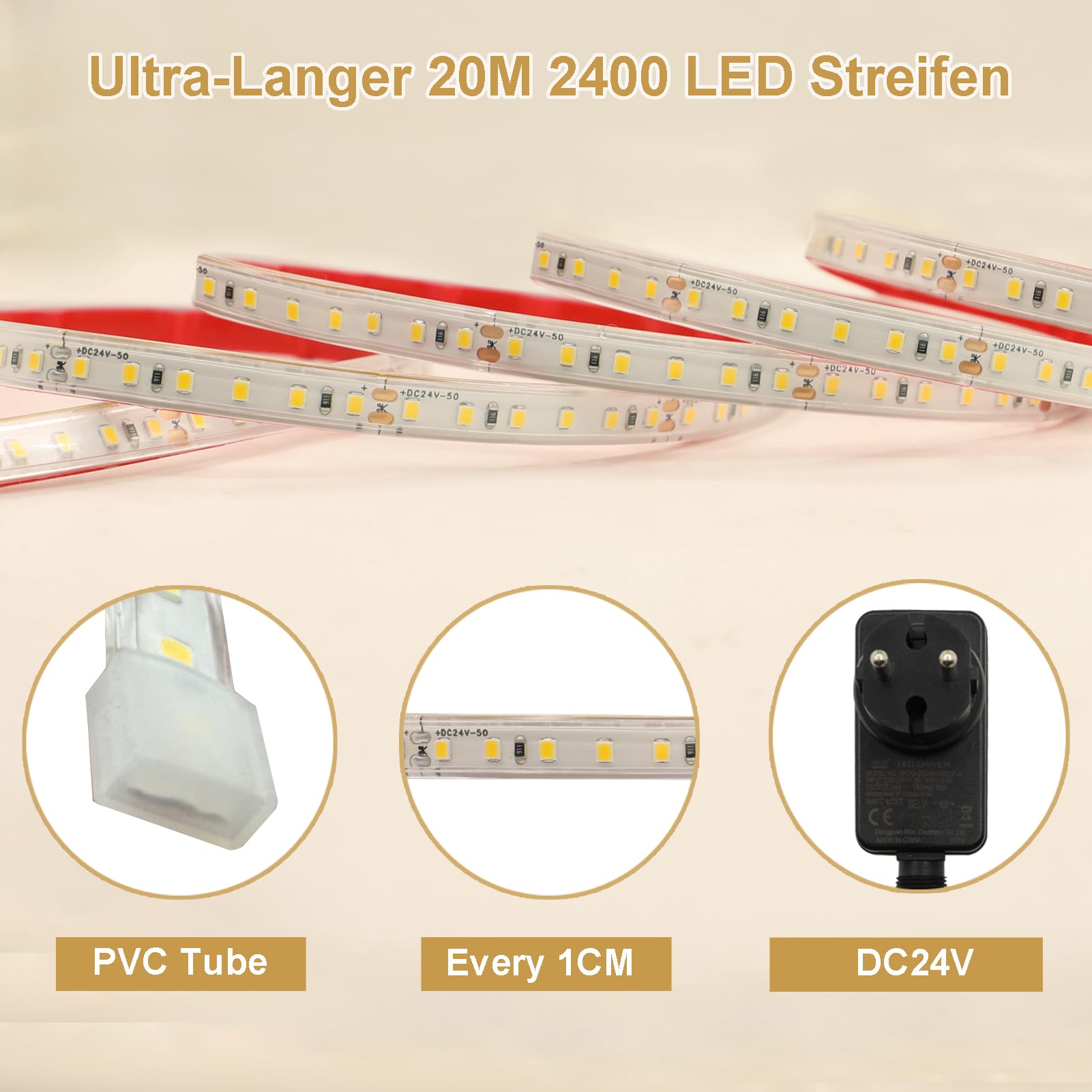 20M LED Streifen Aussenbereich 2400LED Strip Wasserdicht für Garten Dach