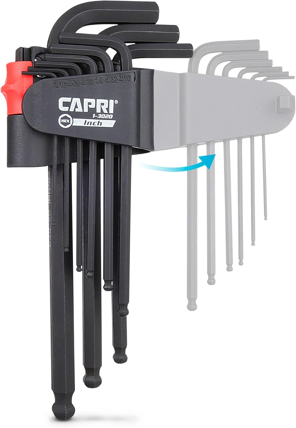Capri Tools Hex Key Wrench Set, Long Arm Ballpoint End, SAE, Premium S2 Steel