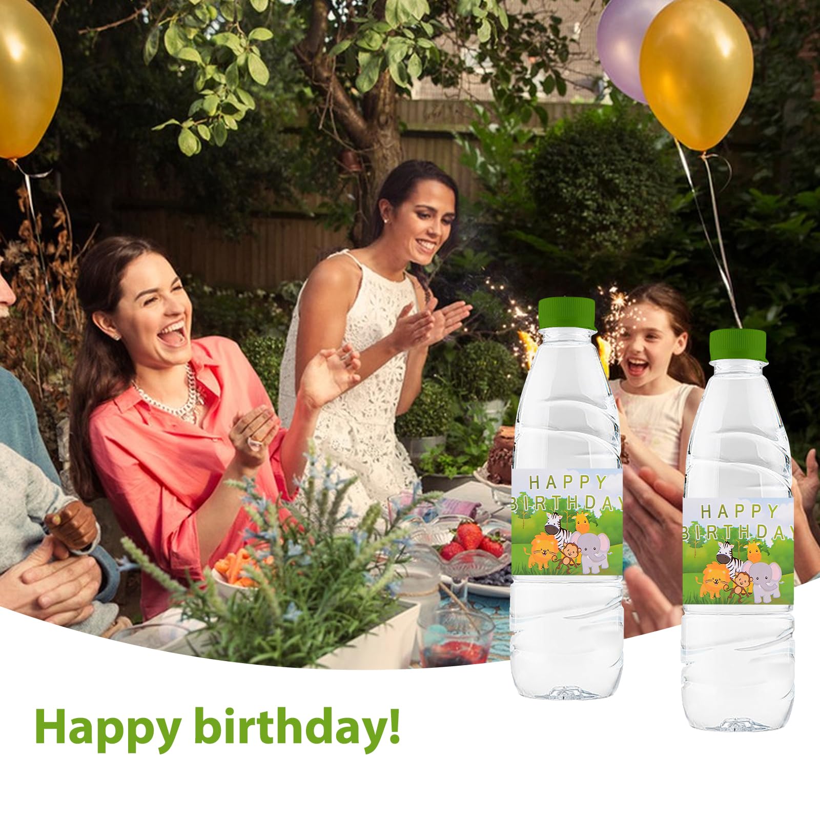Adesivi per bottiglie d'acqua con animali della giungla Decorazione per feste di compleanno per safari Fornure per feste a tema nella giungla per bambini Wild One Baby Shower  15