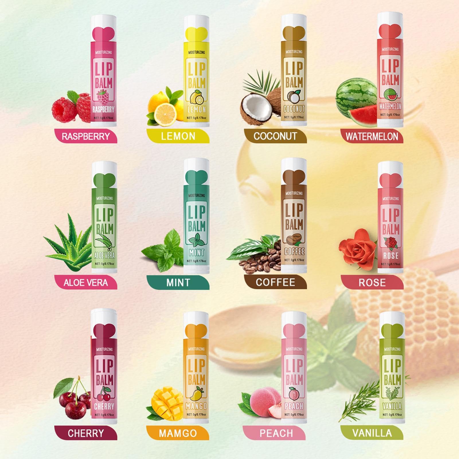 Balsamo per labbra naturale, set da 48 pezzi, 12 sapori, rossetto lucido, per donne, ragazze, feste, ufficio, casa, routine, pendolari, San