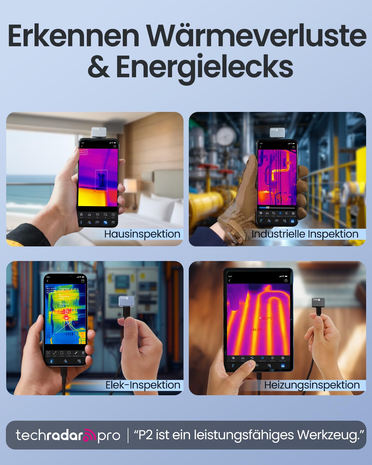 Thermal Master P2 Wärmebildkamera für Android Infrarotkamera Super IR-Auflösung 512x384 Klarere Wärmebild Kamera für Haus-Inspektion -20-600℃ 15x Zoom, nicht für iPhone 15/16, Silber