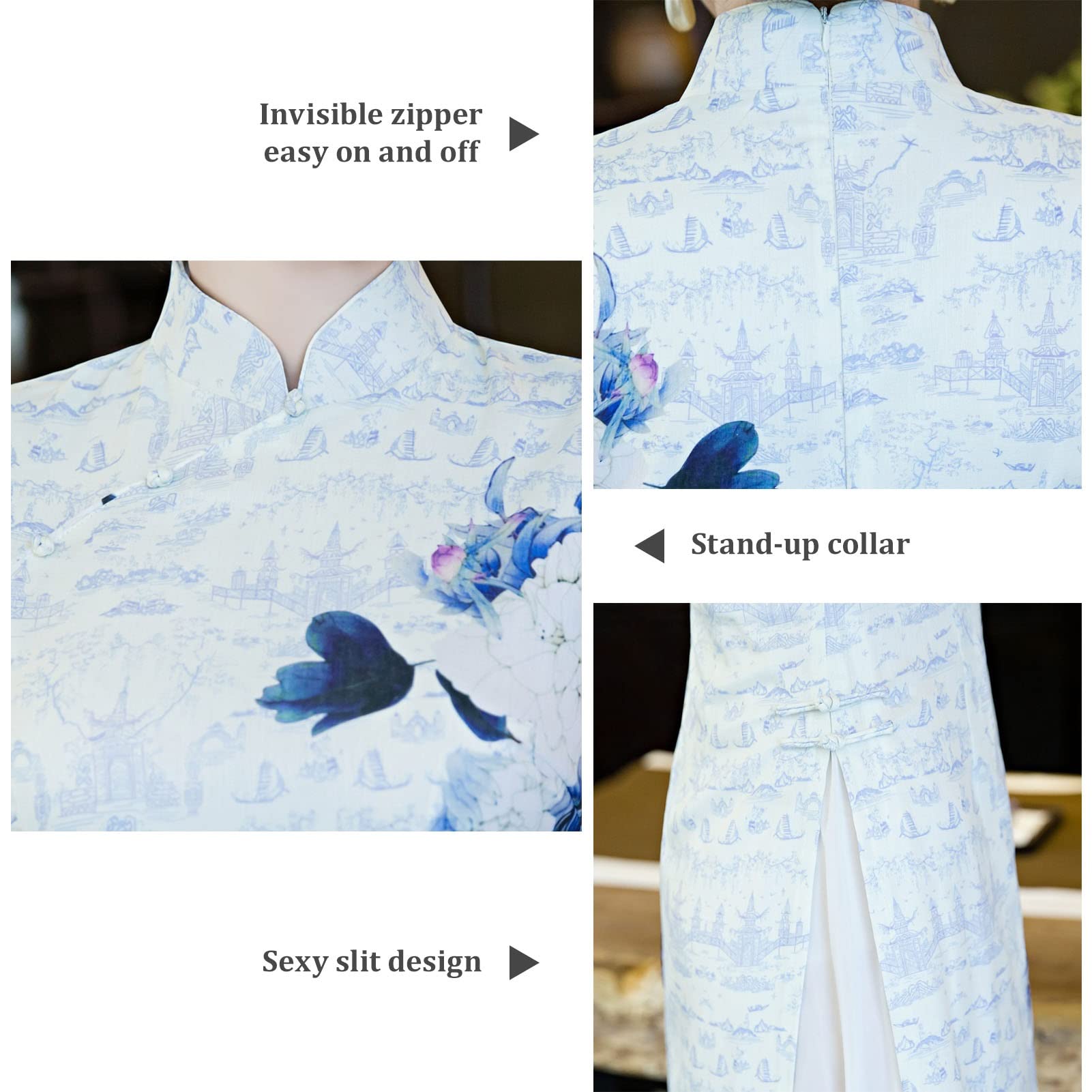 Vintage Ulepszenia Wietnamska Sukienka Ao Dai Lato Długa Podwójna Warstwa Rozcięcie Ao Dai Cheongsam Ubrania dla Mam Wybieg Qipao Poliester(3XL)