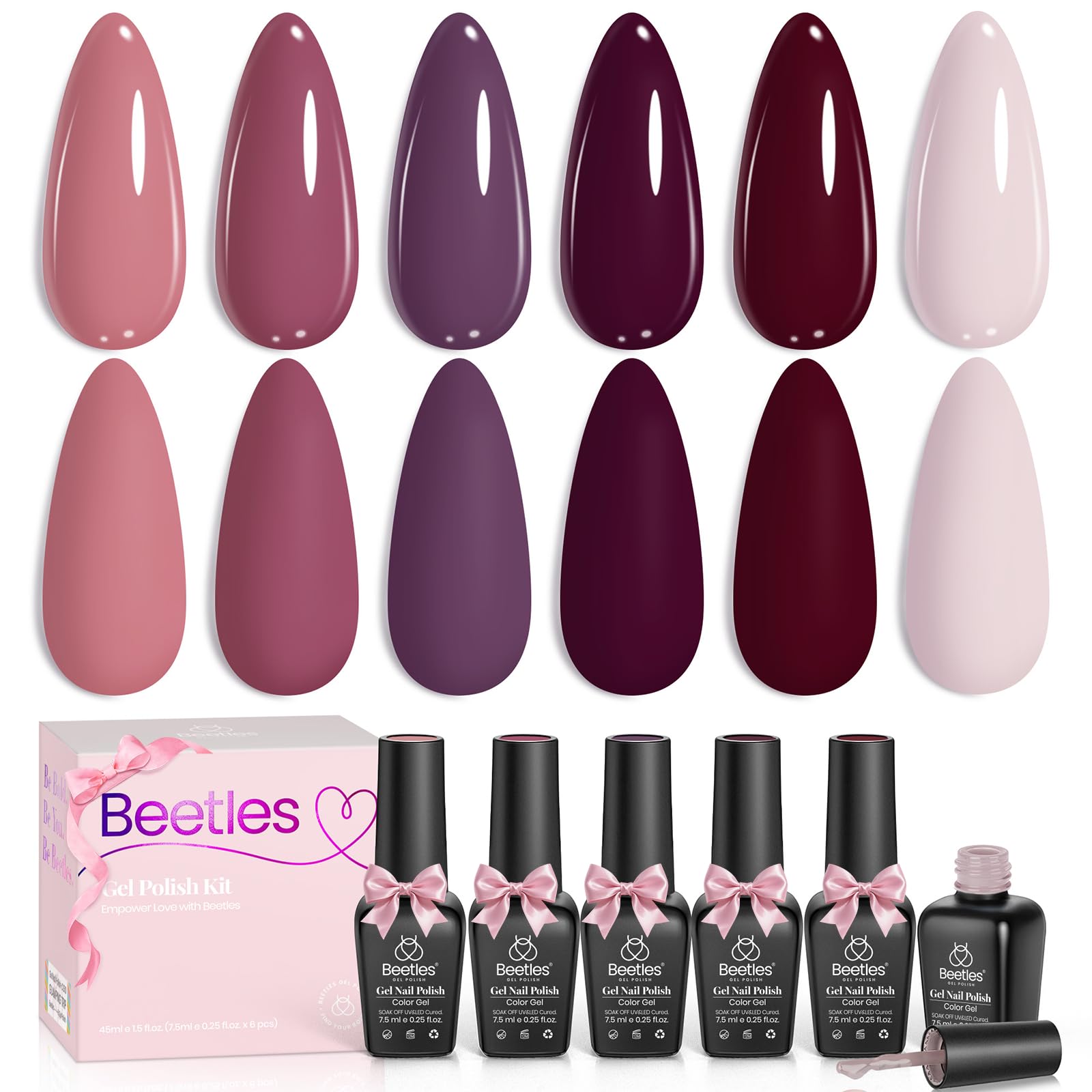 Beetles Purple Gel Polish Set - 6 Color Spring Purple Burgundy Maroon Mauve Plum Gel Polish Kit Soak