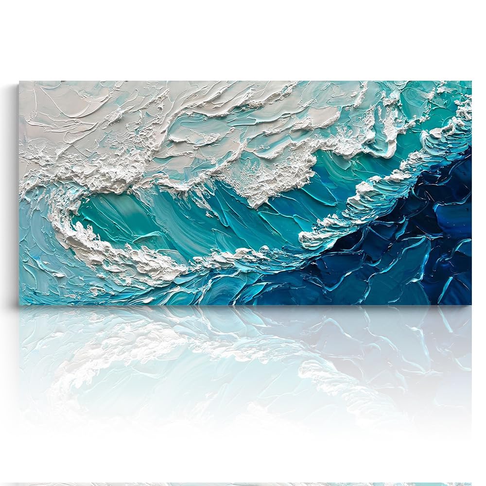 Amazon.com: Hand Painted Blue Ocean Canvas Oil Painting,24x48