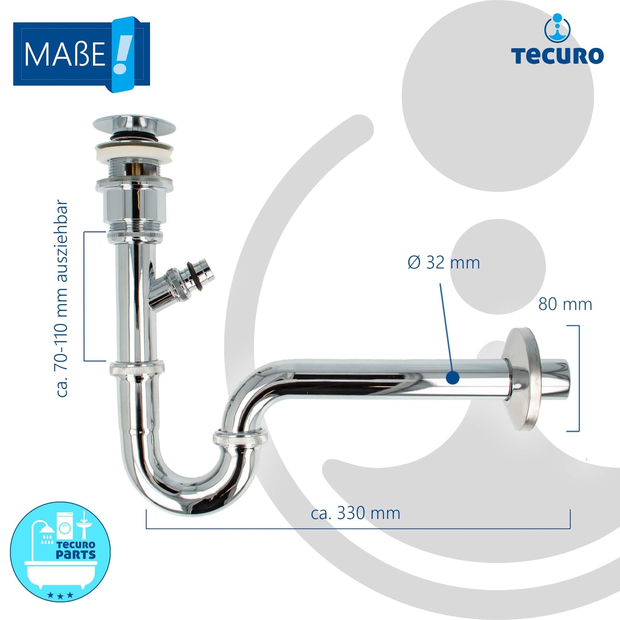 tecuro Siphon mit Pop Up Ablaufventil verchromt - Universal Set für Waschtisch/Waschbecken