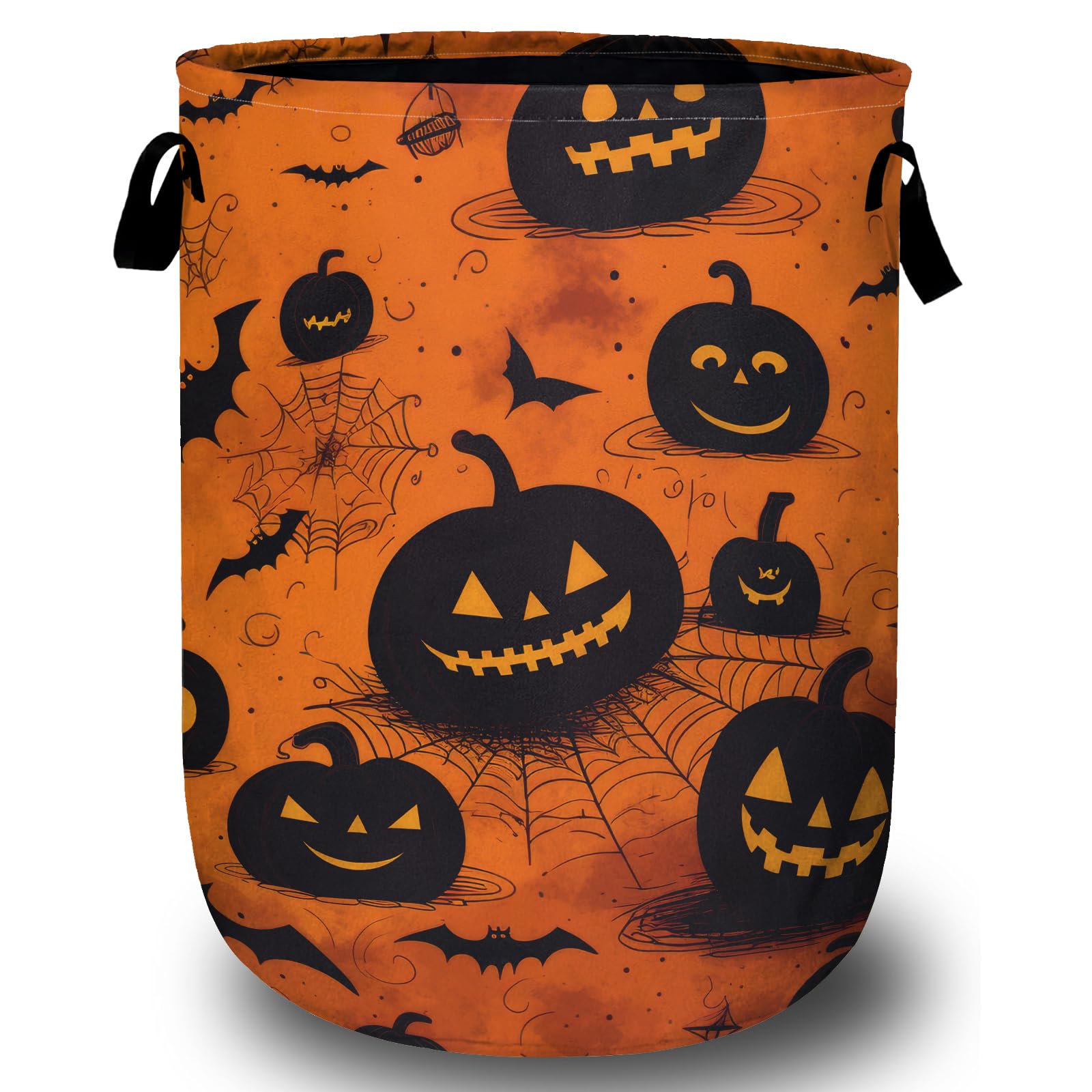Spooky Pumpkin Laundry Basket, Halloween Laundry Hamper Collapsible Oxford Cloth with Handle Clothes Storage Bin for Bathroom Laundry Room Bedroom 15.7 X 20 Inch