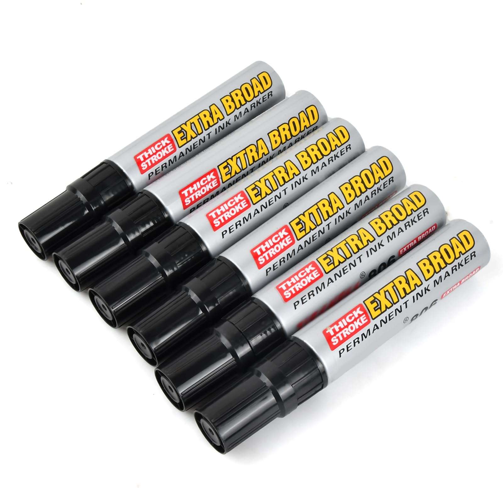6 Piezas Marcadores Permanentes Negro, Rotuladores Resistente al Agua y de Secado Rápido, Ideal para Cartón, Plástico, Madera, Vidrio y Metal, Jumbo
