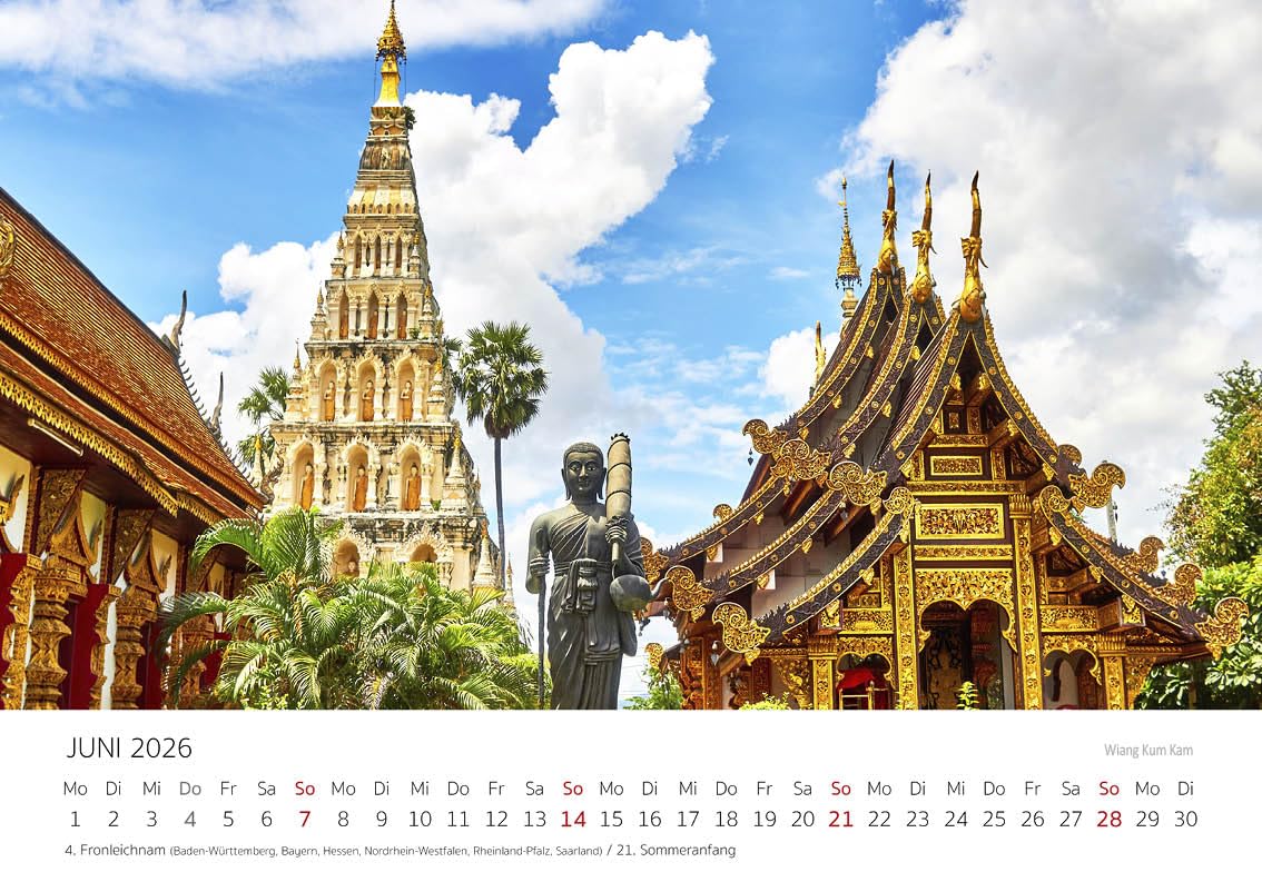 Edition Seidel Premium Kalender Thailand 2026 Format DIN A4 Wandkalender Asien Bangkok Buddha Tempel Nationalpark Skyline