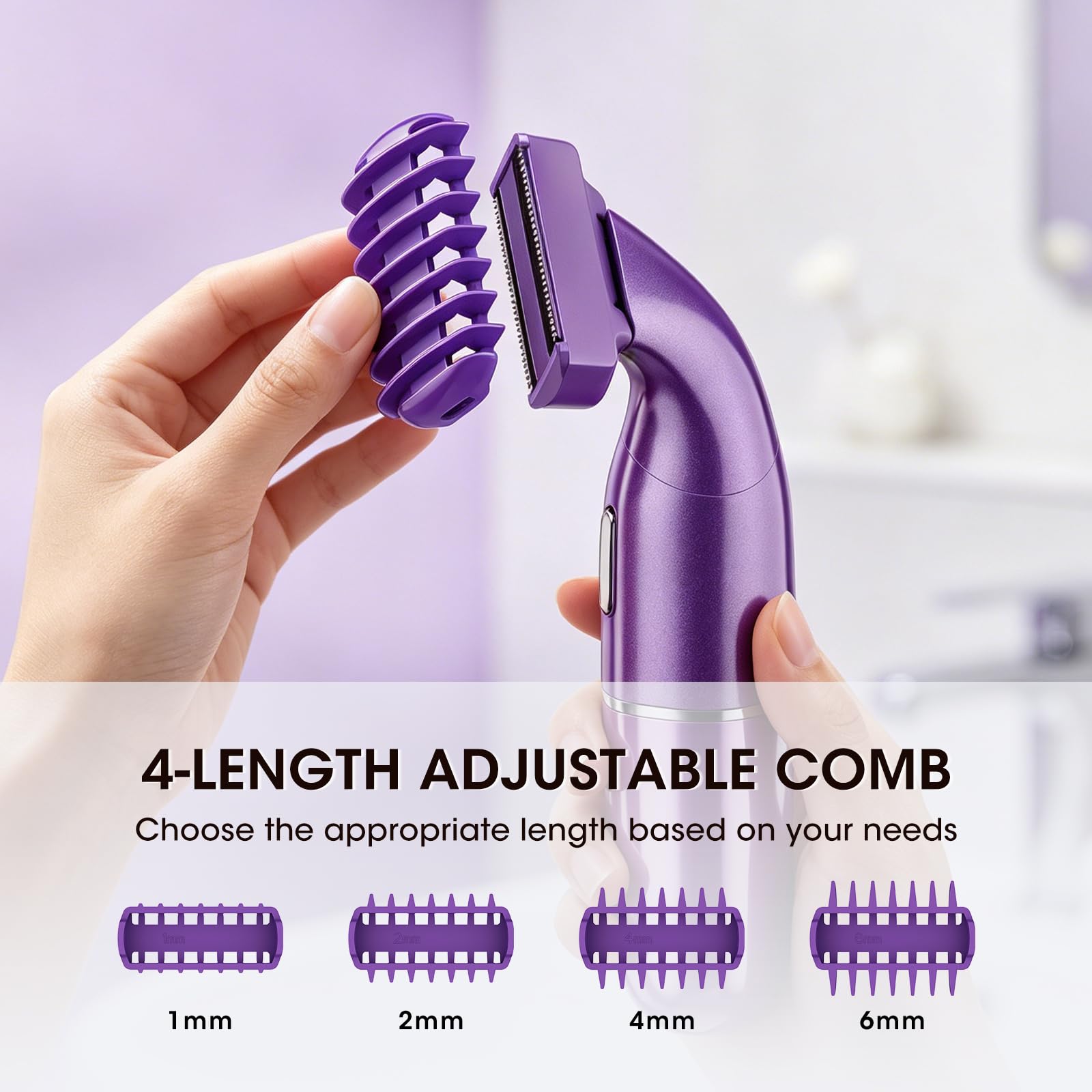 Qreeyx Maquinilla de afeitar eléctrica 6 en 1 para mujer, afeitadora corporal inalámbrica recargable por USB, removedor de vello húmedo y seco, indoloro para cara, axilas, bikini y áreas privadas