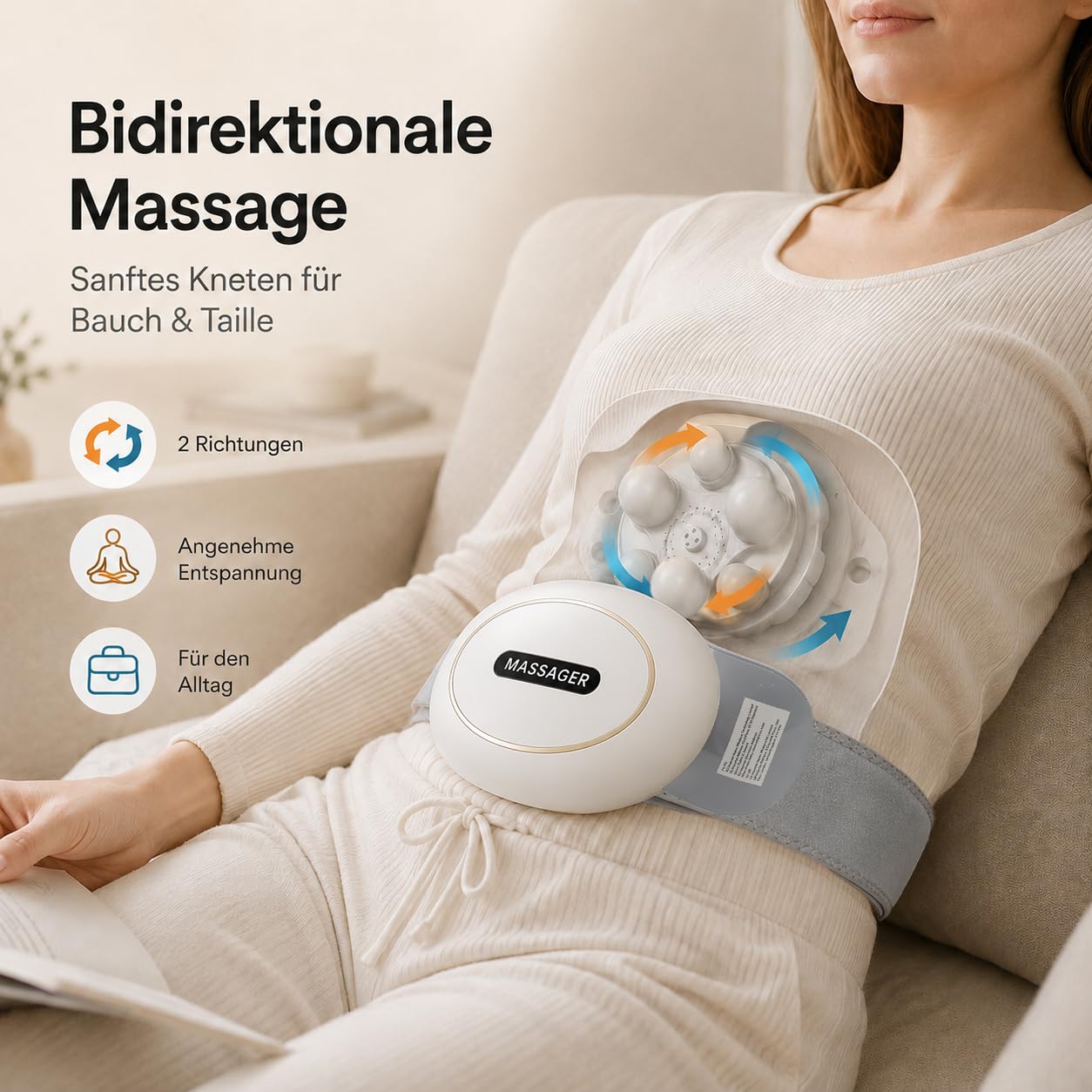 Elektrisches Kabellos Bauchmassagegerät mit Wärmefunktion | Massagegürtel mit Wärmefunktion für lindert Blähungen und Perioden Krämpfe, geeignet für den Einsatz zu Hause und im Büro