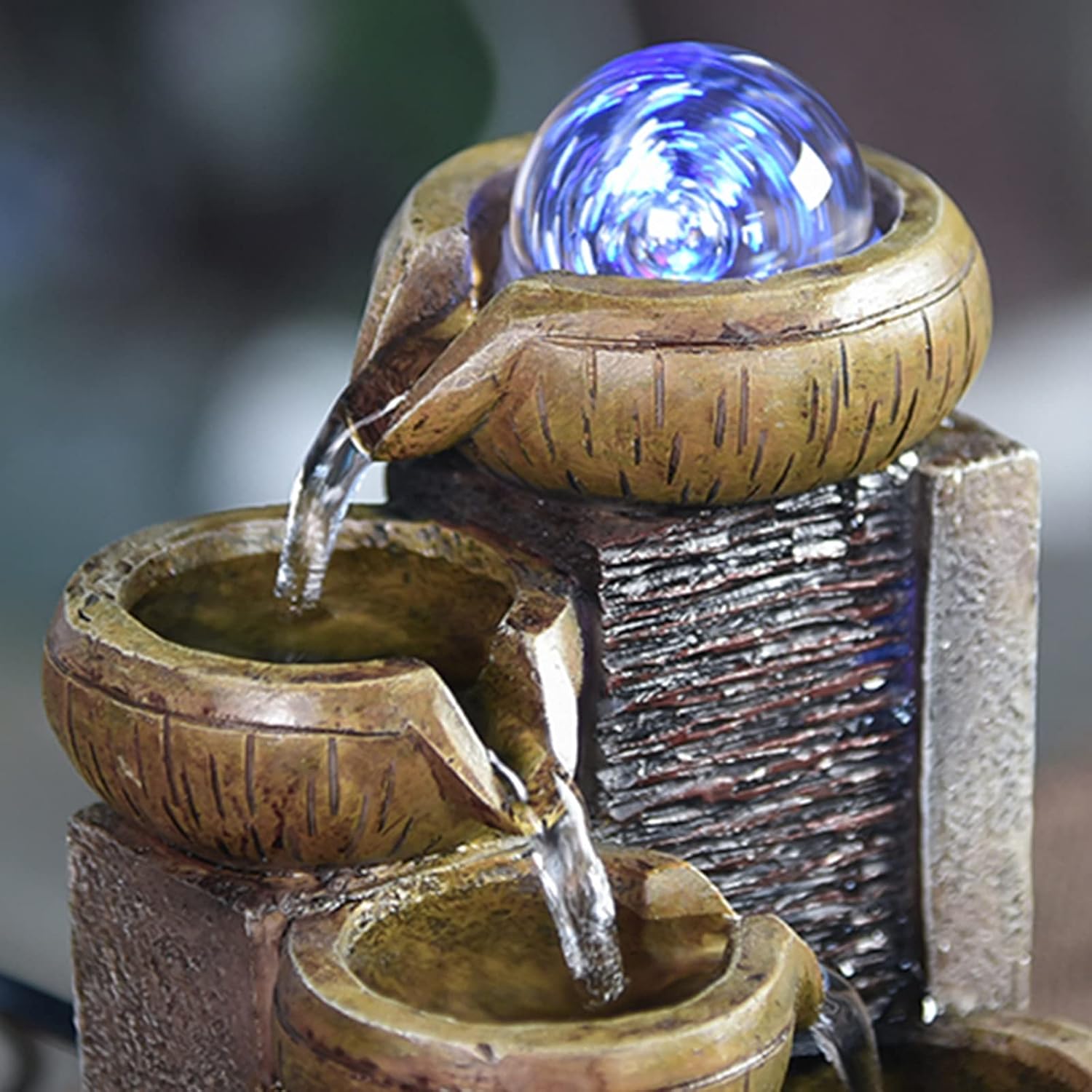 屋内噴水・噴水 卓上噴水滝屋内卓上水の噴水樹脂滝滝のオフィスの装飾のための軽いボール 卓上噴水 (Color : B)