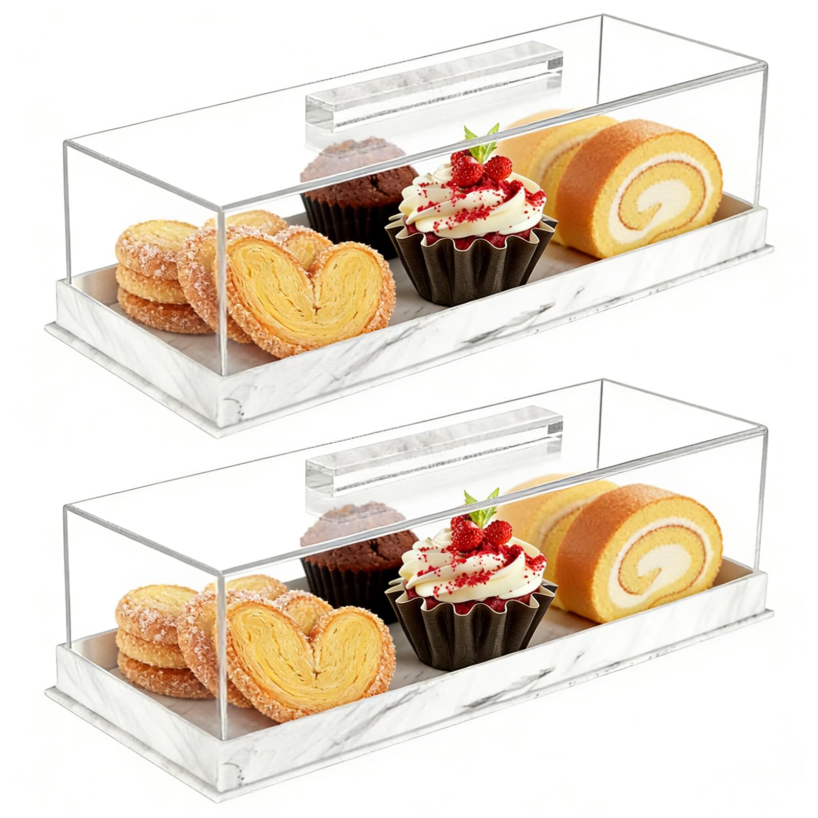 Vassoio rettangolare in acrilico, alzata per torte con coperchio, espositore trasparente per pasticceria, vassoio da portata per dessert, supporto per dessert riutilizzabile, contenitore per torte per