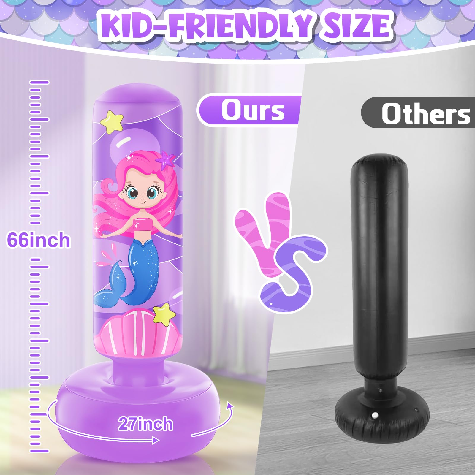 Sac de Frappe pour Enfants, Grand Sac de Frappe Gonflable de 168cm avec Gants de Boxe, Cadeau pour Les Filles pour Enfants, Ensemble de Boxe pour Pratiquer Le Karaté, Le Taekwondo, Le MMA