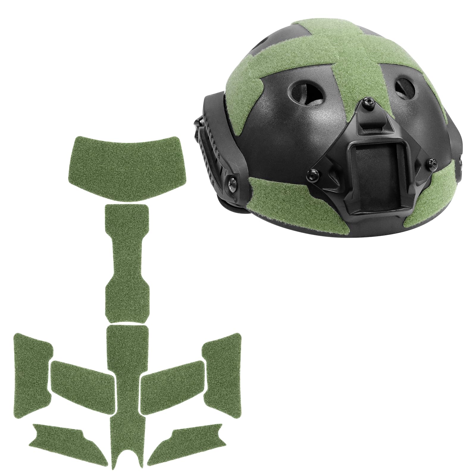 Qavctw 9Pcs Helmet Patches Hook and Loop, Tactical Patches Military Helmet Hook and Loop Fastener Set Sticky High Cut for Fast Helmets Tactical Accessories (Green)