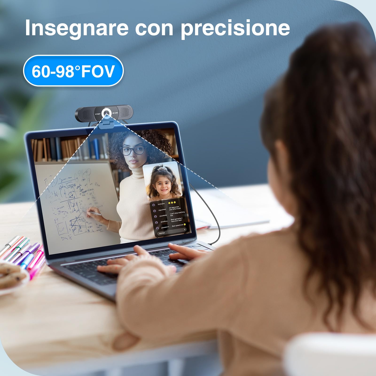 EMEET Webcam 4K 3 in 1, Webcam C980 PRO 4K con 4 Microfoni con Cancellazione del Rumore e 2 Altoparlanti, Grandangolo 60°-98°, Web Cam Ideale per Videochiamate di Gruppo e Individuali