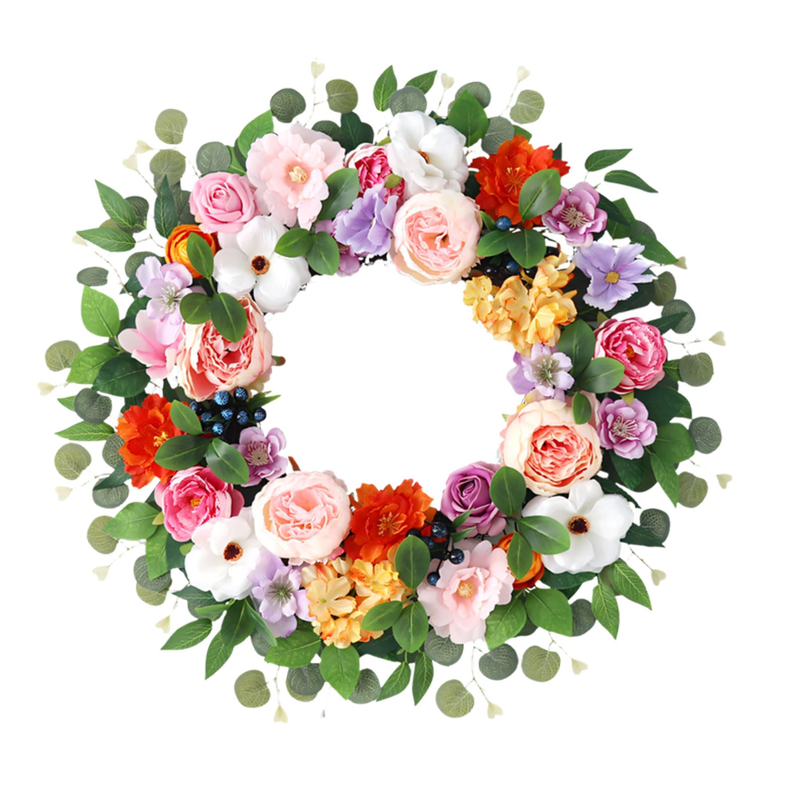 NVOQILIN Colorful Artificial Flower Wreath 55X55CM and Nonwoven Fabric Wreath Decoration for Front Door Window Farmhouses Seasonal Blossomy