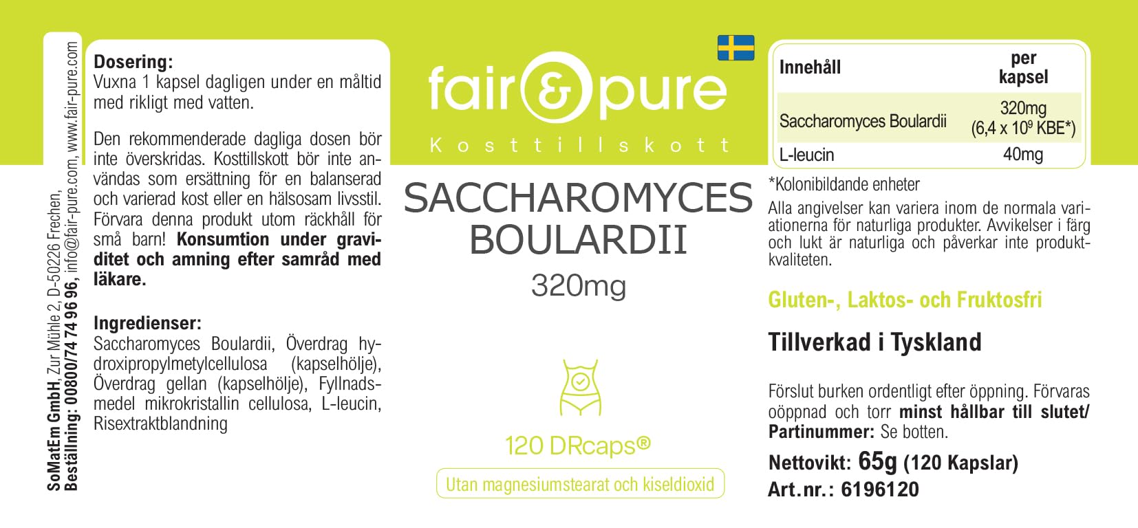 Fair & Pure® - Saccharomyces boulardii - 120 capsules - 6,4 milliards de levures probiotiques sous forme de DRcaps