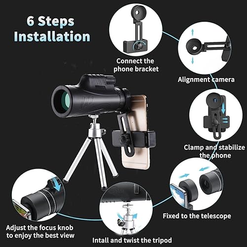 Miniatura 6 de 80x100 de alta potencia de visión nocturna BAK4 telescopio monocular compacto portátil impermeable monoculares adultos con trípode adaptador de