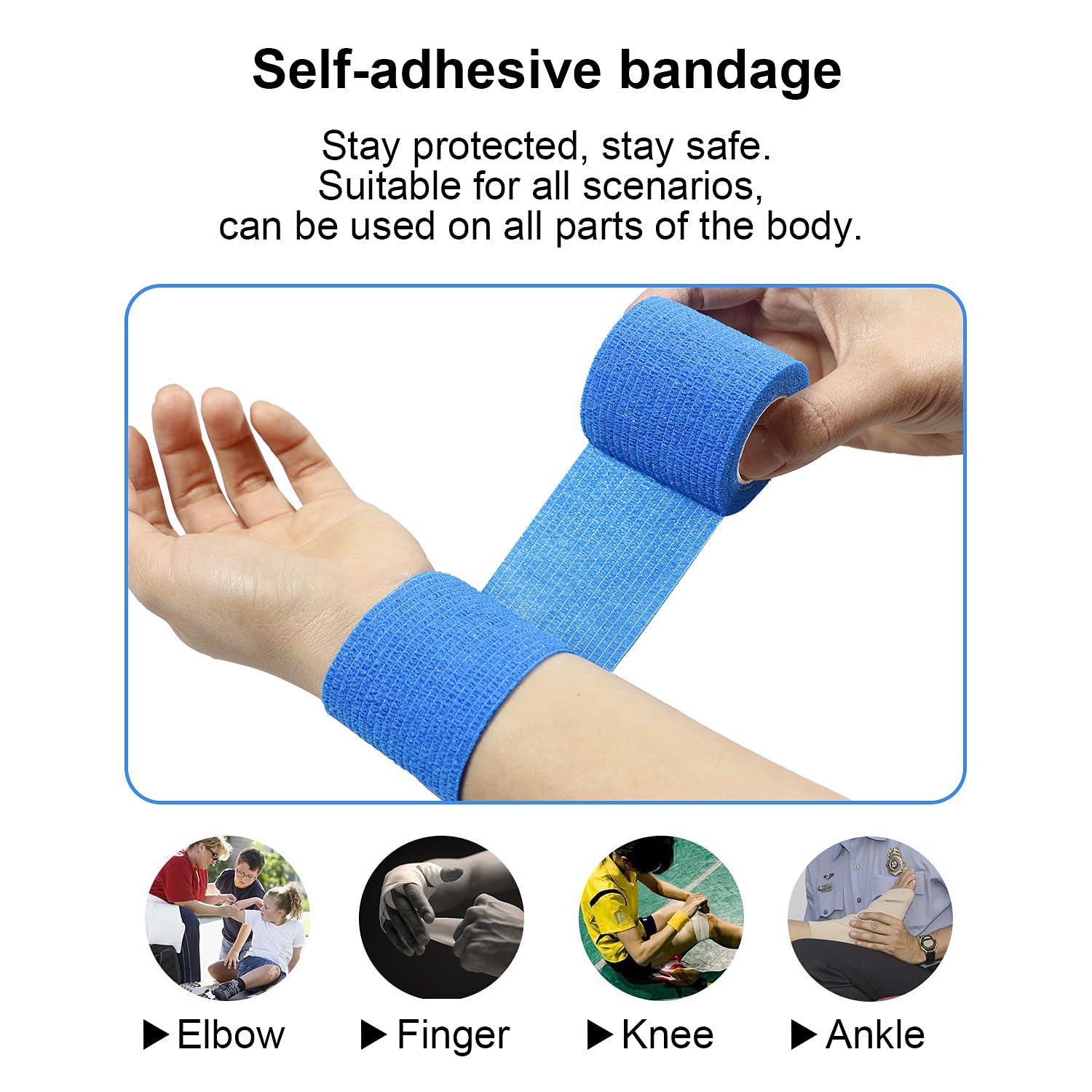 Bendaggi autoaderenti, nastro elastico per sport atletici, distorsioni, gonfiore e indolenzimento su polso e caviglia, 8 pezzi, 5,1 x 4,5 m