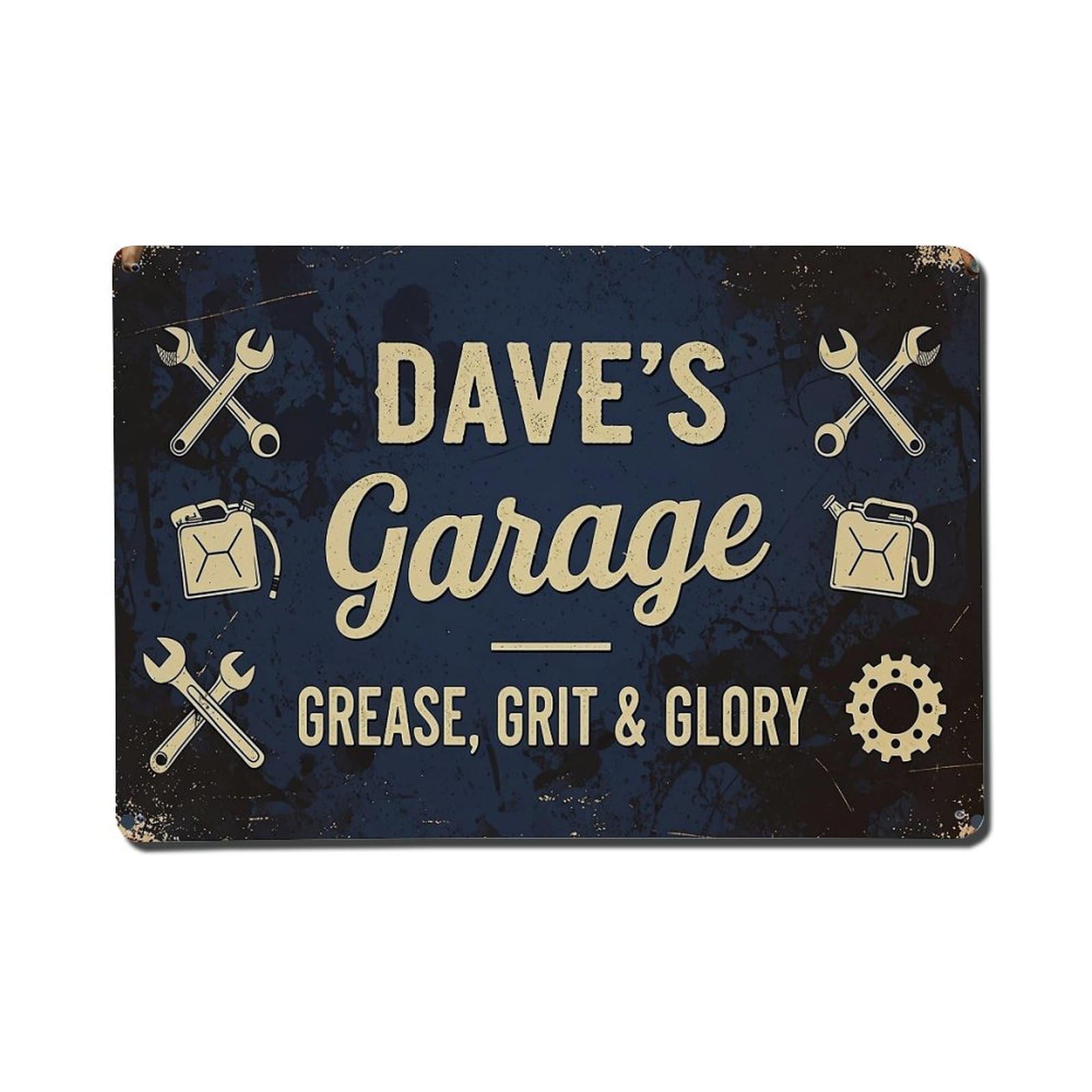 Dave's Garage Grease Grit Glory Retro Metal Tin Sign, Vintage Metal Poster for Home, Gaming Room, Studio Workshop,Bar,Garage Wall Art Decor 8x12 Inch