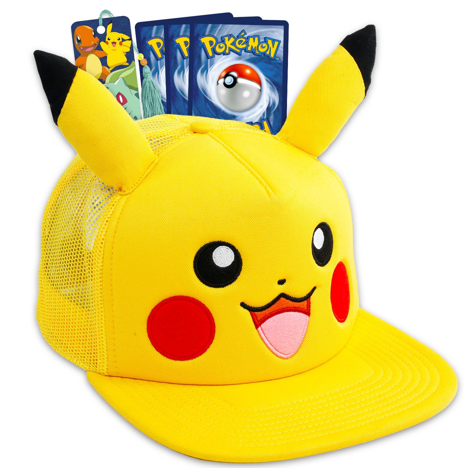 Pokemon Hat for Children Set - Bundle with Pikachu Baseball Cap with 3D Ears for Kids Plus Bookmark, More | Pikachu Apparel for Boys, Girls