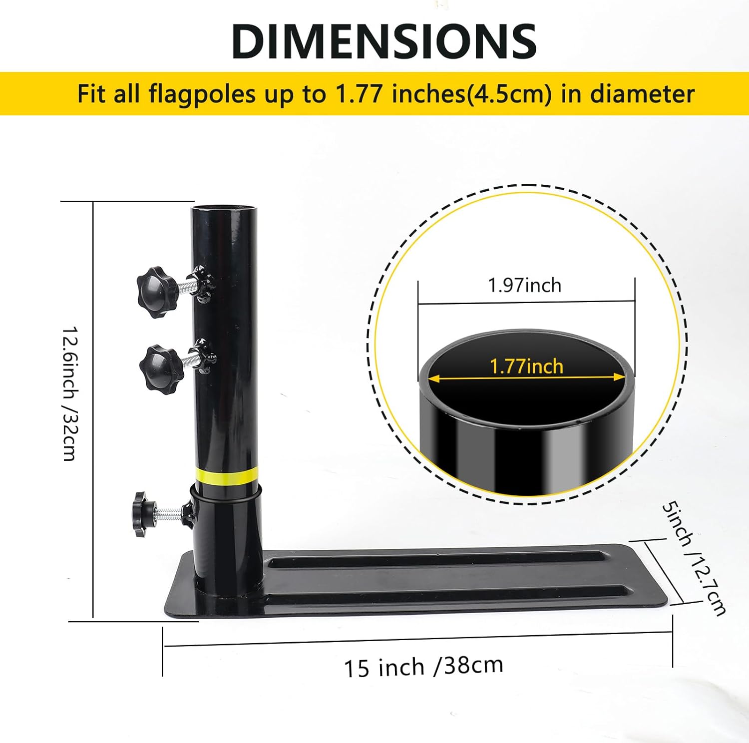 Flagpole Tire Mount, Portable Metal Flag Pole Wheel Stand Tailgate Tire Mount Flagpole Holder Universal for Stand Fits 1.77'' Flag Pole Ideal for Cars RVs Truck Camping Tailgating and Outdoor Events - Image 2