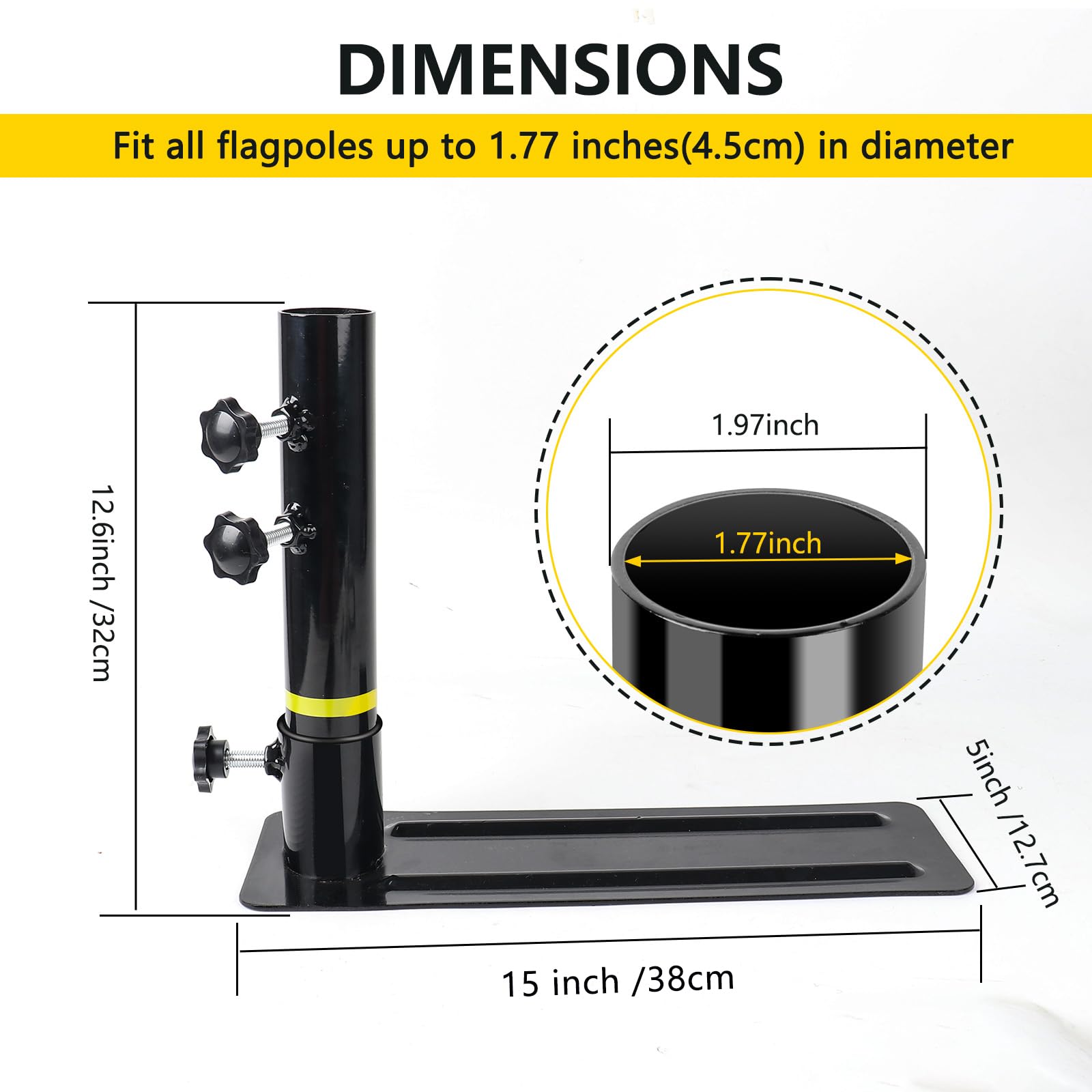 Flagpole Tire Mount, Portable Metal Flag Pole Wheel Stand Tailgate Tire Mount Flagpole Holder Universal for Stand Fits 1.77'' Flag Pole Ideal for Cars RVs Truck Camping Tailgating and Outdoor Events