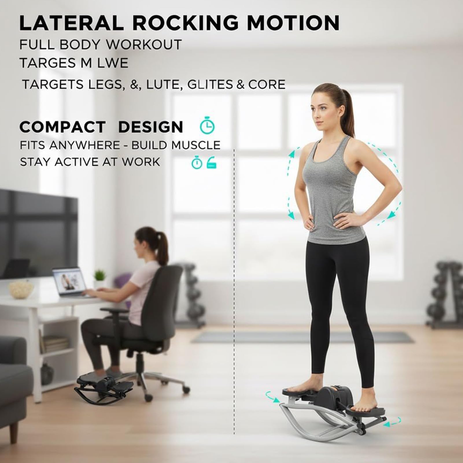Rock Stepper - Equipo de Ejercicio,Stepper Lateral Portátil y Silencioso - para Casa Gimnasio Oficina Dormitorio Piernas Glúteos Abdomen Hombres Mujeres