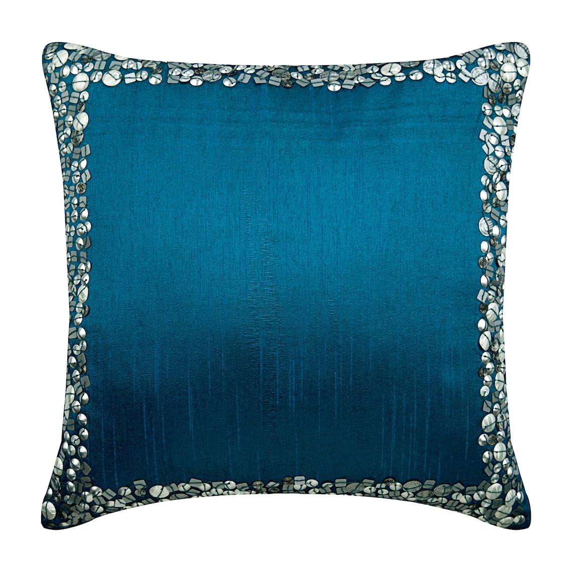 The HomeCentric Royal Blue Euro Shams, Pack of 2, 65x65 cm (26"x26") Euro Shams, 3D Metallic Sequins Bordered Euro Cushion Shams, Silk Euro Sham Covers, Bordered Modern Euro - Royal Blue & Silver