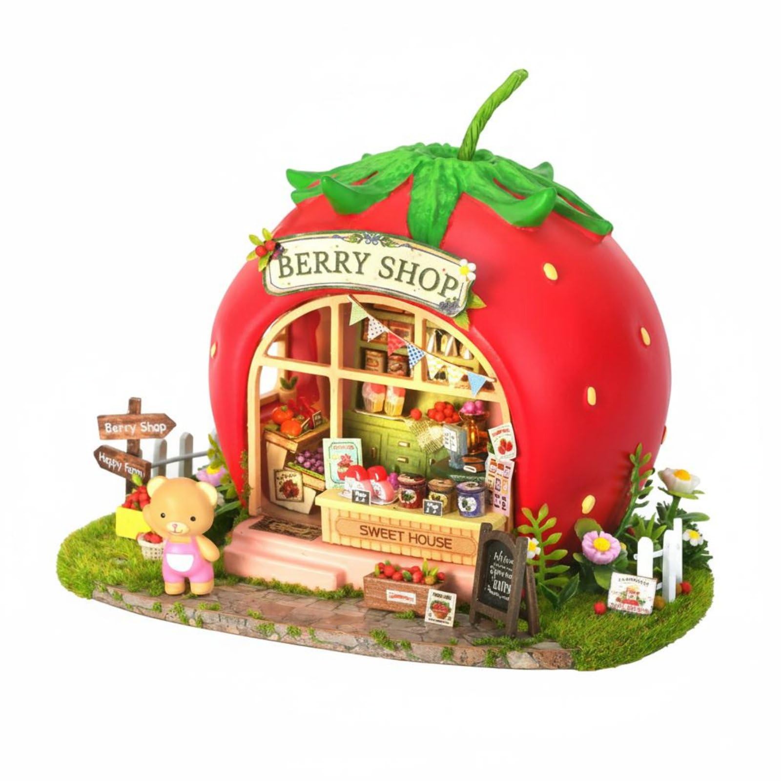 Amagogo Scène Industrielle Maquette Miniature Boutique Maison Figurines Décor Résine Bois Tissu à Assembler avec Éclairage LED pour Loisirs Créatifs Suitable, Baie D Ours