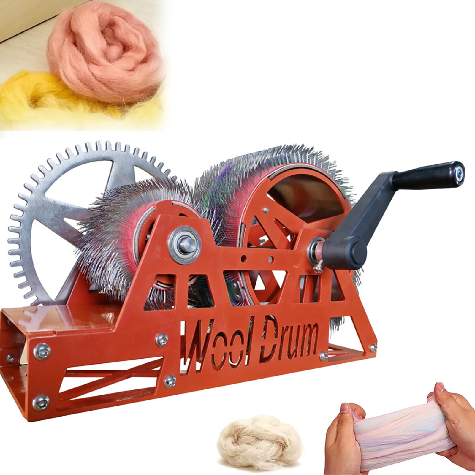 MObyat Hand Crank Wool Carder, Wool Felt Drum Carder, Lightweight Portable, Flexible Elastic Brushes, Smooth Nylon Bearings,spinning Yarn Fast Colour Mixing, For Felting Pompom Diy Craft Gift