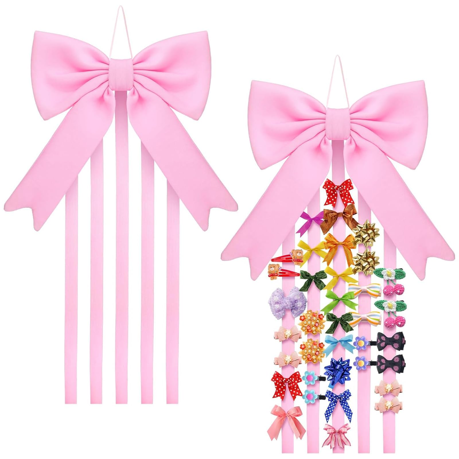 ESSECMBS Pink Bow Hairpin Holder Hanger for Wall Large Capacity White Bowknot Hair Accessory Hanging Display Organizer for Bedroom/Girls Room (1 Piece Pink, 60cm*25cm/23.62''*9.84'')