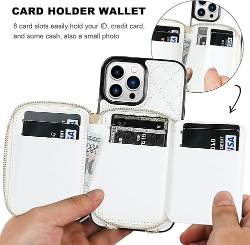 Miniatura 4 de Bocasal Funda tipo cartera cruzada para iPhone 13 Pro Max, con bloqueo RFID, de piel sintética, con cremallera, funda con función atril y ranuras