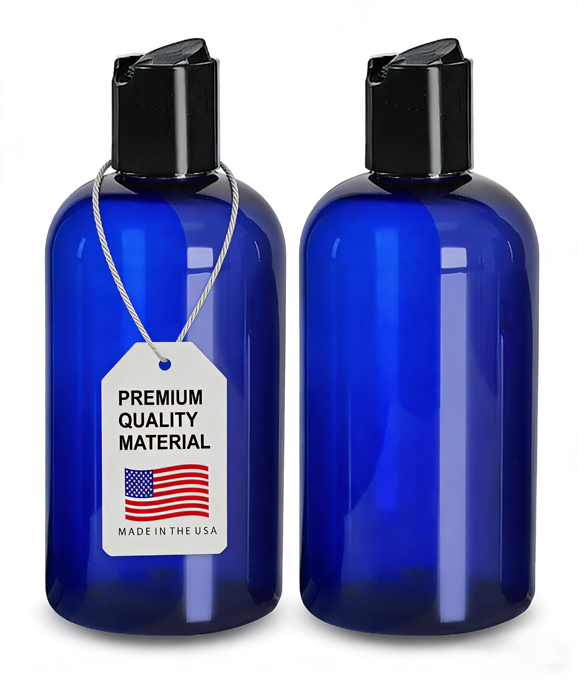 ljdeals 8 oz Cobalt Blue Plastic Empty Bottles with Black Disc Top Caps, Refillable Containers for Shampoo, Lotions, Cream and More, BPA Free, Pack of
