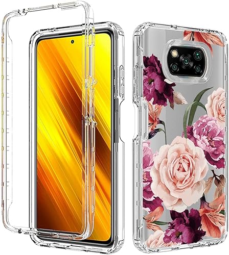 Miniatura 6 de Funda para Poco X3 NFCPoco X3 ProPoco X3, M2007J20CG con protector de pantalla de vidrio templado, diseño floral a prueba de golpes, funda