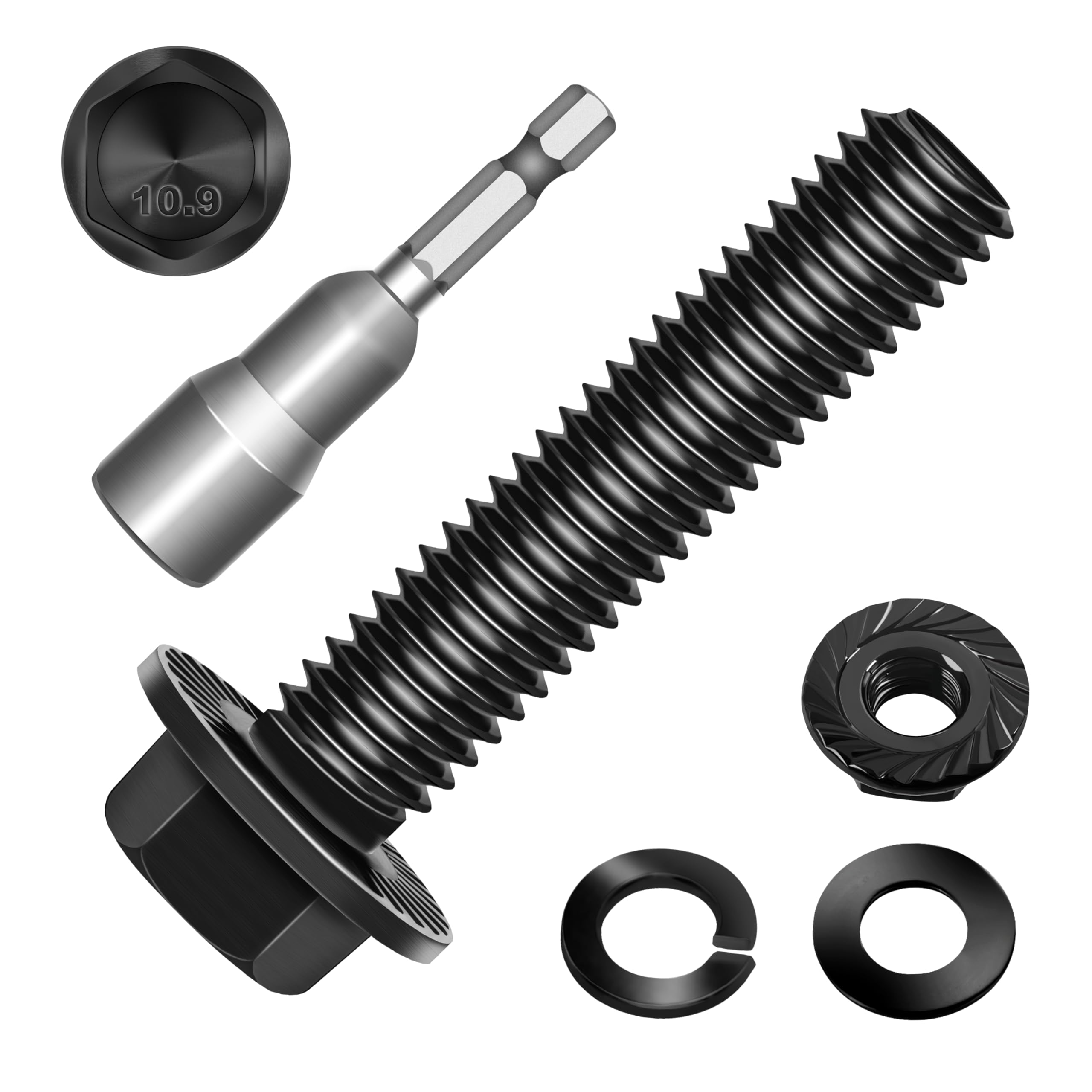 Marysino (10Sets) M8 Bolt x 35mm Flanged Hex Head Bolts, External Flange Hex Drive M8 Screws, Class 10.9 Black Zinc Plated Alloy Steel Metric M8x1.25