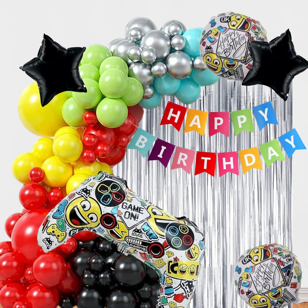House of Banter Multicolor Video Game Theme Birthday Decorations for Boys - Gaming Birthday Decorations, Remote Control Birthday Decorations, Game Theme Party Supplies for Birthday
