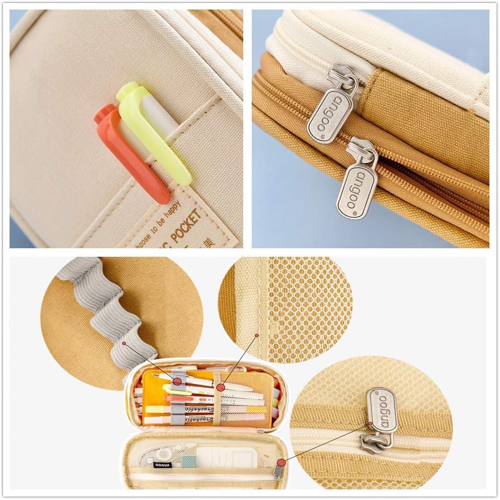 Image of Big Capacity Pencil Cases with Compartments Pencil Pouch Aesthetic for Kids Teen Students, Expendable Stationery Organizer Pen Bag for College School Office