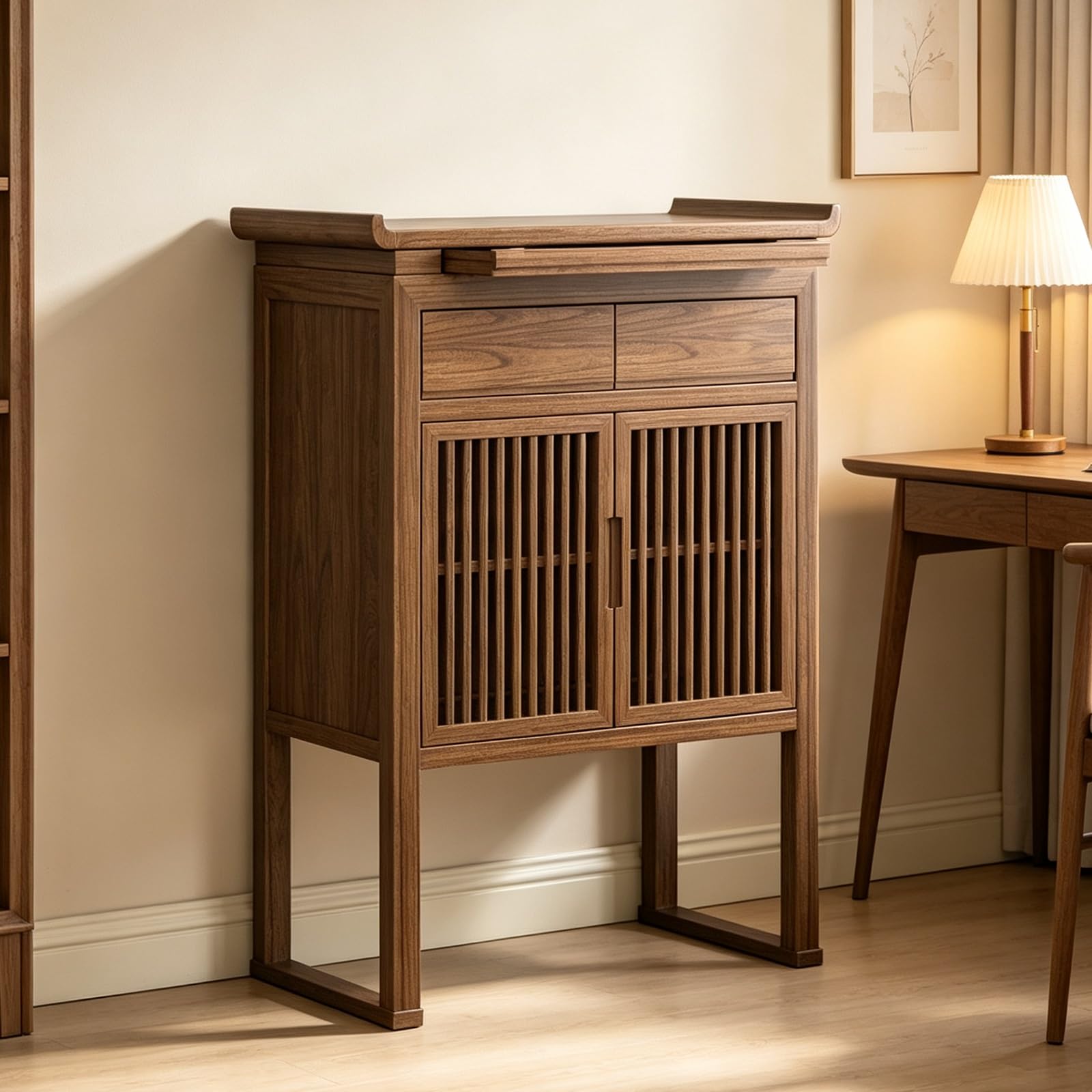 Holz Altarschrank mit Ausziehablage und Doppeltür Design | Standmöbel für Dekor, Meditation und Wohnzimmer(A,26.77*18.90*42.52 in)