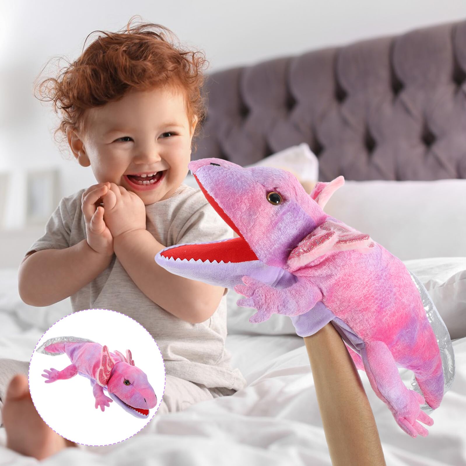 Marioneta de Mano Juguete Educativo Interactivo para Niños de Salamandra de Peluche de Felpa Relleno de Algodón PP para Desarrollar Coordinación Mano-Ojo