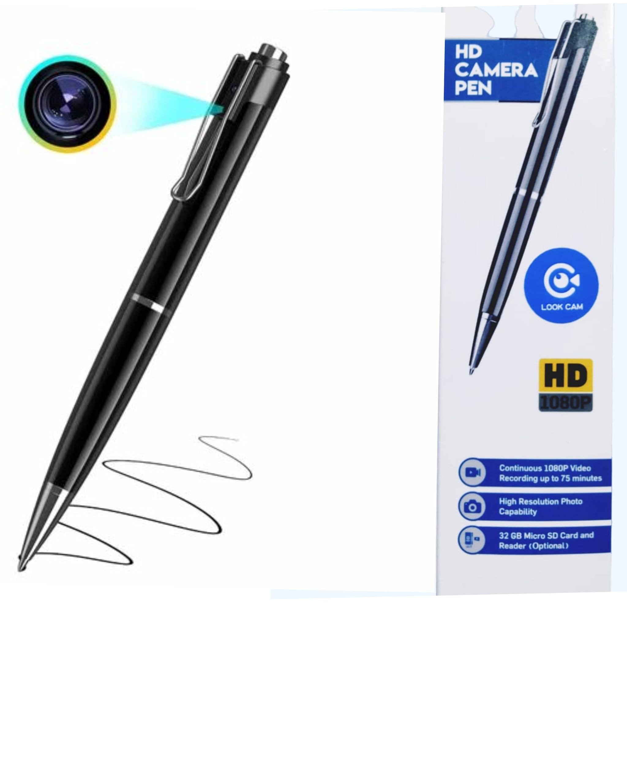 LOOK CAM 4K Pen Camera 1080p HD Video & Audio Recording Free 32GB Memory Card Mini Slim Metal Body Portable Hidden Pen Camcorder Pen Gadget HD Video Recorder for Home Office Meeting Security Camera (B0CFQJ1ZVK) Amazon Price History, Amazon Price Tracker