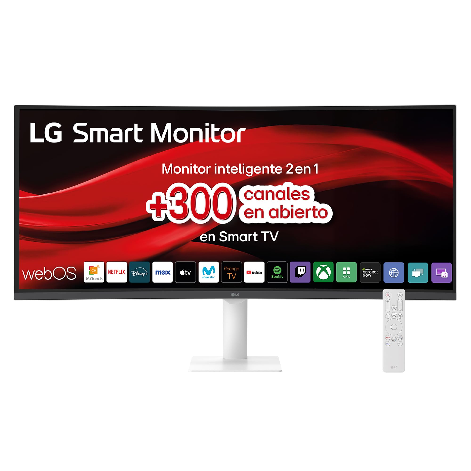 LG 34U601SA-W, Smart Monitor, 34", WQHD Display, 3440x1440, VA Panel, (21:9), webOS24, 300 nits, Remote Control, Tilt, White