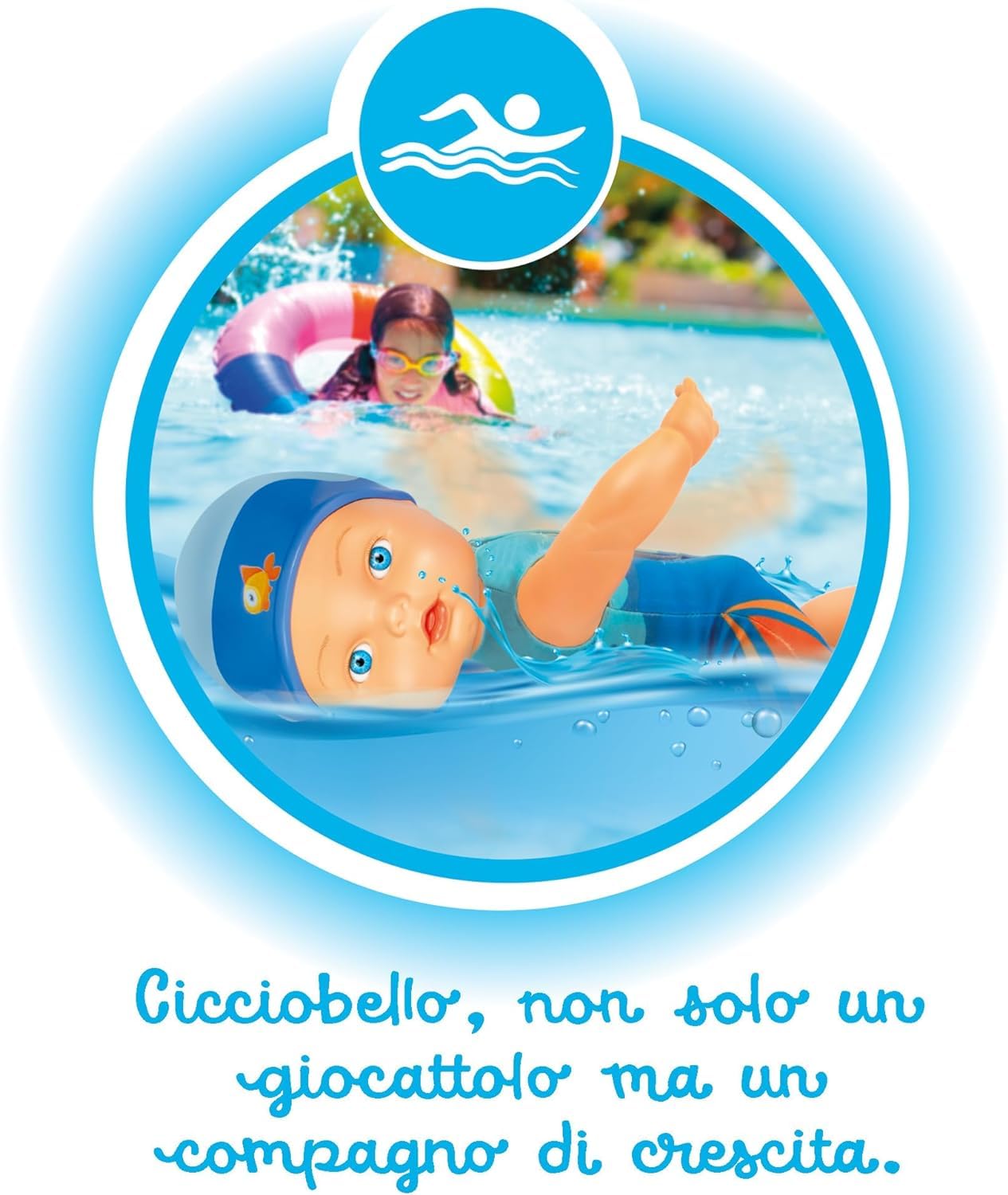 Cicciobello Swimming Nuota Davvero A Stile Libero E Indossa Un Costumino Colorato Con Cuffia Abbinata, Per Bambini A Partire Dai 2 Anni, Giochi Preziosi
