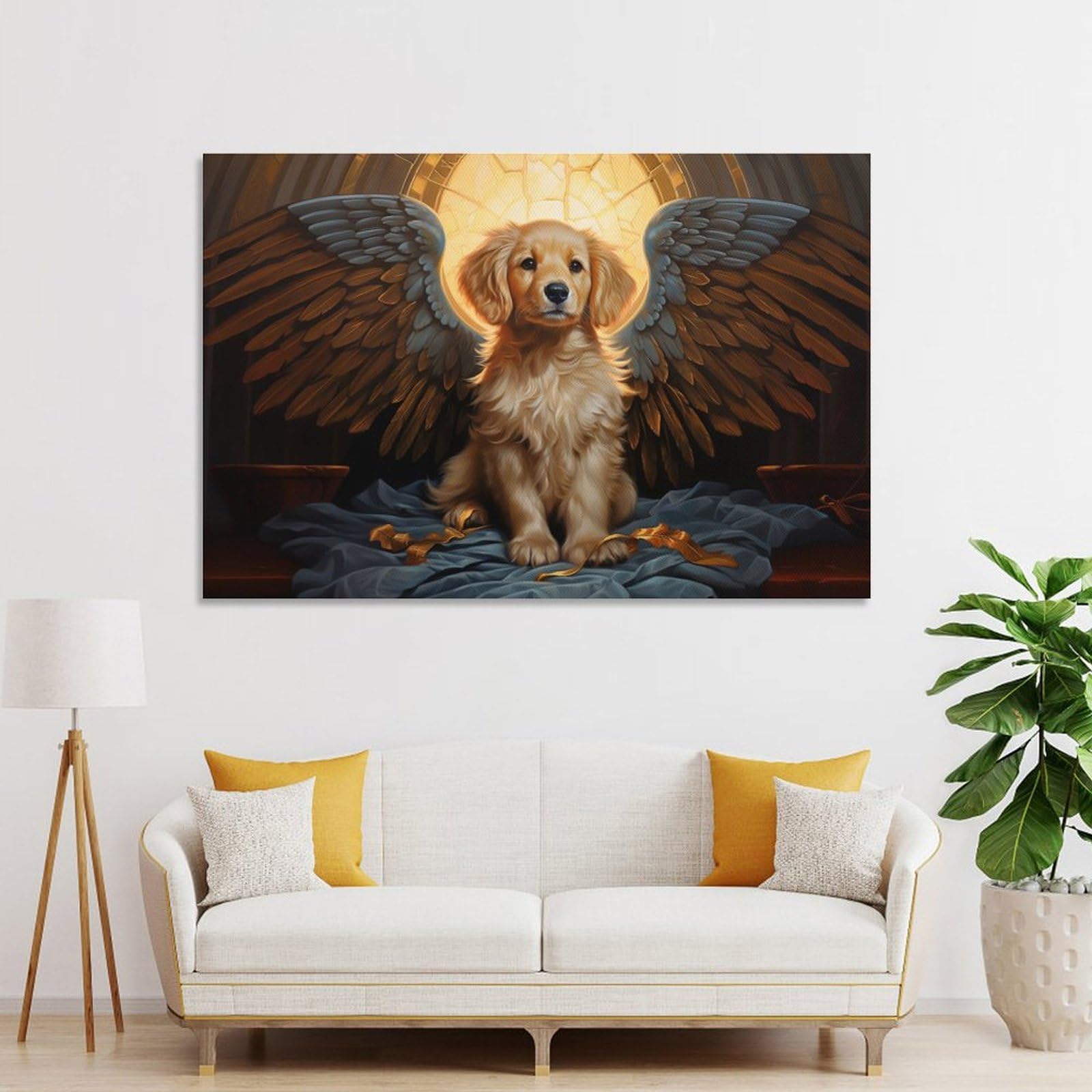 Junmoney Unframe-Style-20 Golden Retriever Puppy Angel Wall Decor Canvas Print, 24X36inch(60X90cm), For Wall Displays, Bedrooms Or Room Updates, Wall Decor Suited To Curated Displays