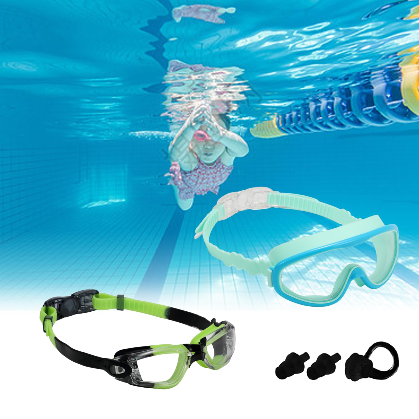 Lot de 2 lunettes de natation pour enfants, verres monobloc et lunettes de natation de style compact pour enfants et jeunes adolescents âgés de 3 à 15 ans