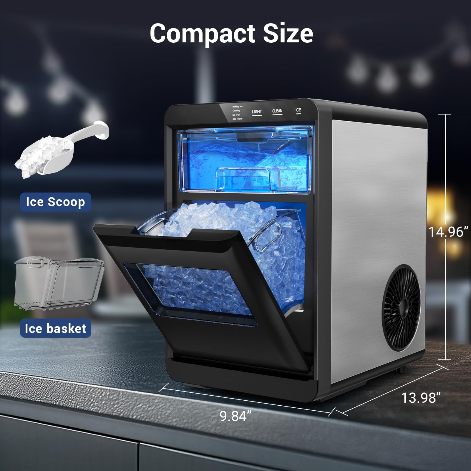 Nugget Ice Maker Countertop, 45lbs/24h With Water Tank Pebble Ice Maker, Self-Cleaning Pellet Ice Machine Ready In 5-10min, Nugget Ice Machine For Kitchens/Home/Office on Fridge.com - View 3